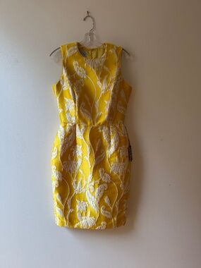NWT Wayne Clark Yellow and White Brocade Sleeveless Dress Sz. 12